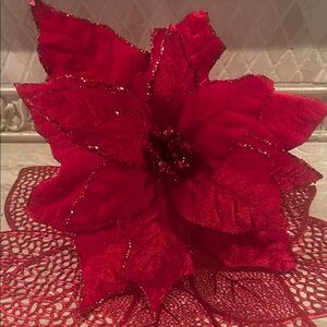 NWT Festive Red Velvet Poinsettia Holiday Decoration 13”